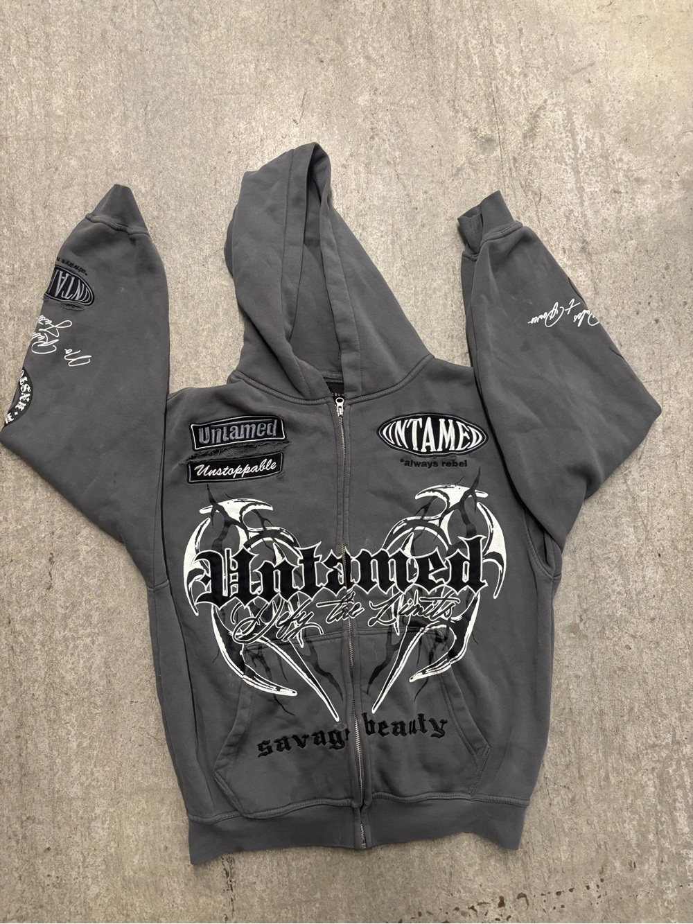 Untamed Gray Graphic Zip-Up Hoodie Jacket